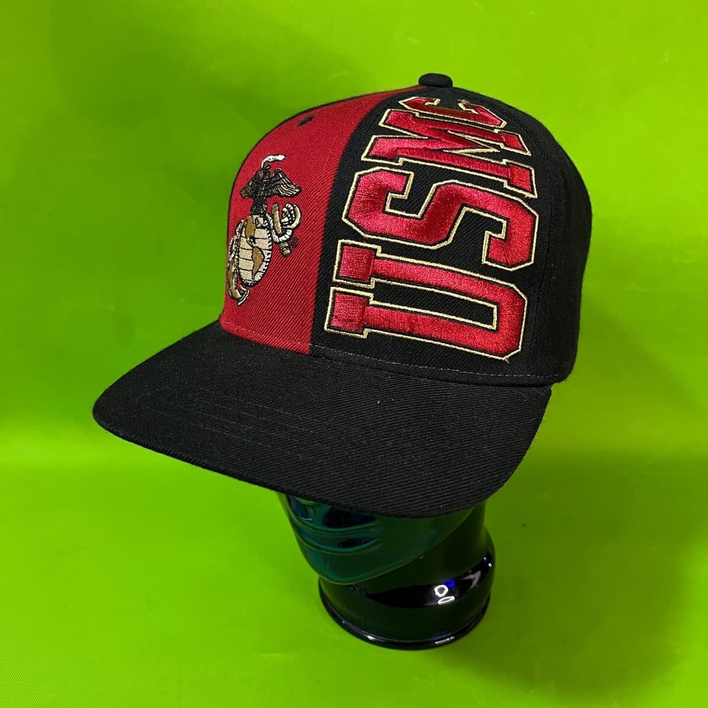 USMC‎ United States Marine Corps  Snapback Hat Red Black Embroidered